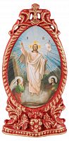 Яйцо "Пасхальное" из жидкого камня с иконой "Воскресения Христова" украшенное росписью и резьбой