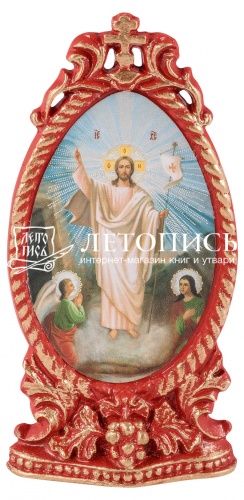Яйцо "Пасхальное" из жидкого камня с иконой "Воскресения Христова" украшенное росписью и резьбой