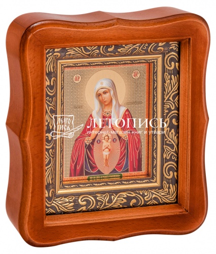 Икона Божией Матери "Помощница в родах" в фигурной деревянной рамке