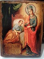 Икона Божией Матери "Целительница" на состаренном дереве и холсте (арт. 12770)