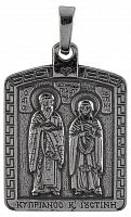 Икона нательная с гайтаном: мельхиор, серебро "Киприан и Иустиния" 