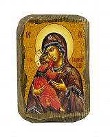 Икона Божией Матери "Владимирская" на состаренном дереве 100х70 мм 