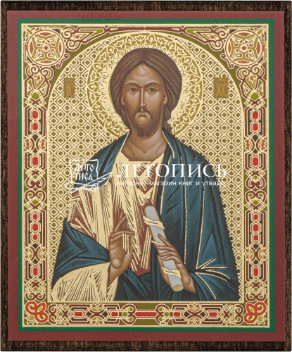 Икона "Иисус Христос Пантократор" (на дереве с золотым тиснением, 80х60 мм)