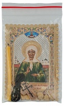 Крест нательный деревянный (в наборе с иконой "Святая блаженная Матрона Московская", свечой и ладаном) 