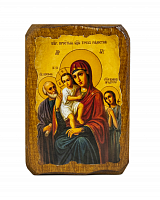 Икона Божией Матери "Трех радостей" на состаренном дереве 100х70 мм 