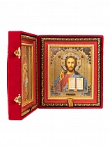 Складень венчальный, красный бархат, вышитый крест и уголки (арт. 19405)