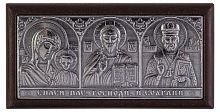 Икона автомобильная Тройник "Спаситель, Богородица, Николай" дерево, серебрение (арт. 12696) 