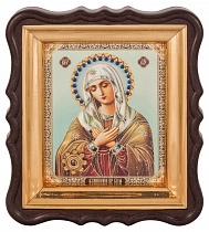 Икона  Божией Матери "Умиление" с мощевиком, в фигурной рамке 