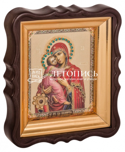 Икона Божией Матери "Владимирская" с мощевиком, в фигурной рамке 