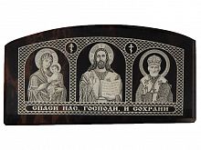 Икона автомобильная "Пресвятая Богородица, Иисус, Николай Чудотворец" из обсидиана (арт.16905)