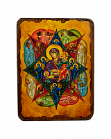 Икона Божией Матери "Неопалимая купина" на состаренном дереве 170х130 мм 