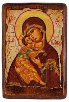Икона Божией Матери "Владимирская" на состаренном дереве и холсте (арт. 12778)