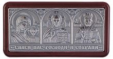Икона автомобильная Тройник "Спаситель, Богородица, Николай" пластик, хром (арт. 12698) 
