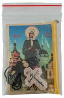 Крест нательный деревянный (в наборе с иконой "Святая блаженная Ксения Петербургская ", свечой и ладаном) 