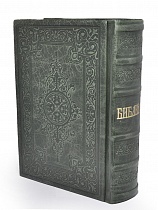 Библия с гравюрами 18 и 19 веков. В кожаном переплете с тиснением. Декоративный цветной обрез (Арт. 17792)