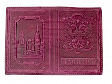 Обложка для гражданского паспорта "Кремль" из натуральной кожи с молитвой (цвет: бордо)