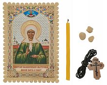 Крест нательный деревянный (в наборе с иконой "Святая блаженная Матрона Московская", свечой и ладаном) 