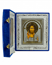 Складень венчальный, синий бархат, вышитые уголки и крест (арт. 17413)