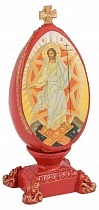 Яйцо "Пасхальное" из жидкого камня с иконой "Воскресение Христово" украшенное росписью и резьбой
