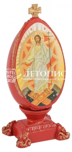 Яйцо "Пасхальное" из жидкого камня с иконой "Воскресение Христово" украшенное росписью и резьбой фото 2