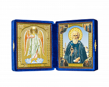 Складень Ангел Хранитель, Преподобный Сергий Радонежский, парча синяя