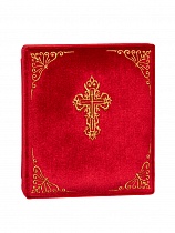 Складень венчальный, красный бархат, узорные вышитые уголки и крест (арт. 20698)