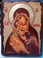 Икона Божией Матери "Владимирская" на состаренном дереве и холсте (арт. 12777)