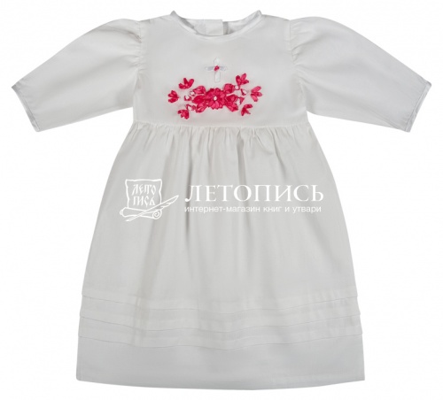 Крестильный набор для девочки от 1 года до 3 лет, платье,чепчик с малиновой вышивкой (арт. 15644)